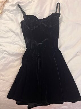 Black Velvet Fit-and-Flare Dress with Built-In Cups bustier